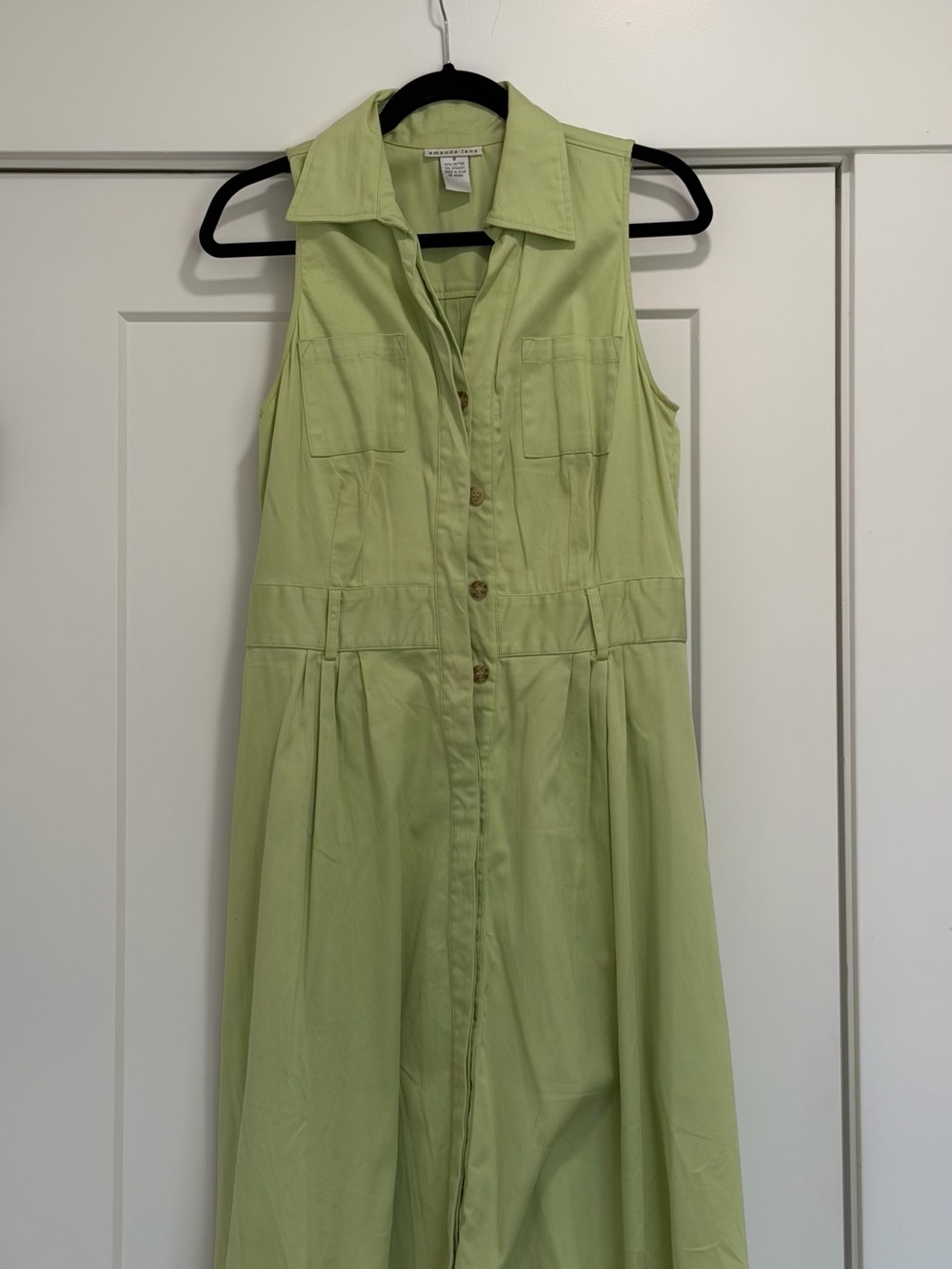 Amanda Lane Sleeveless Button-Front Maxi Dress in Lime Green